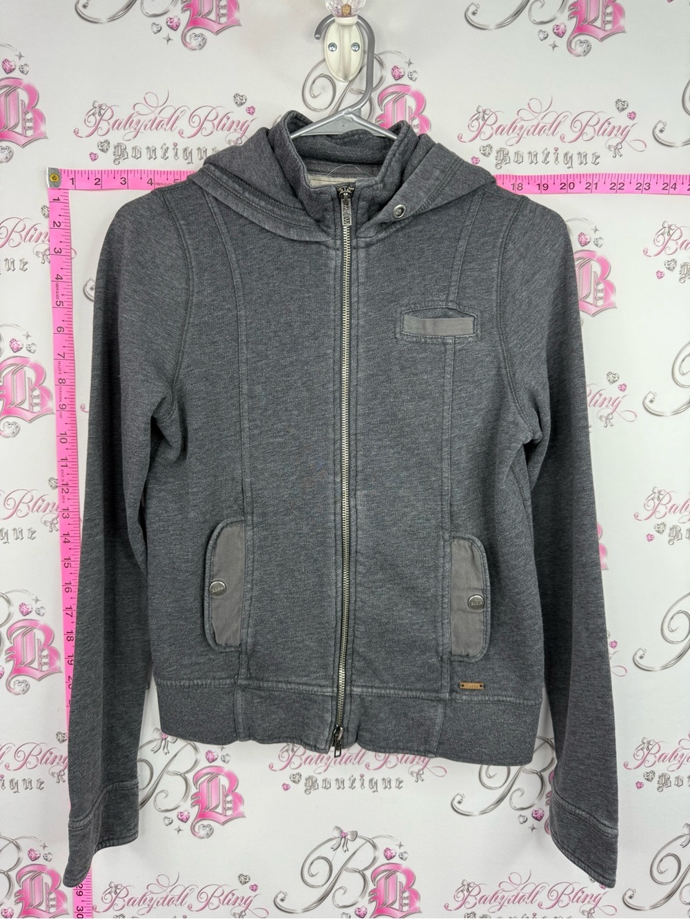 Roots sweater pockets cargo grey rare  Zip-Up Hooded Sweatshirt